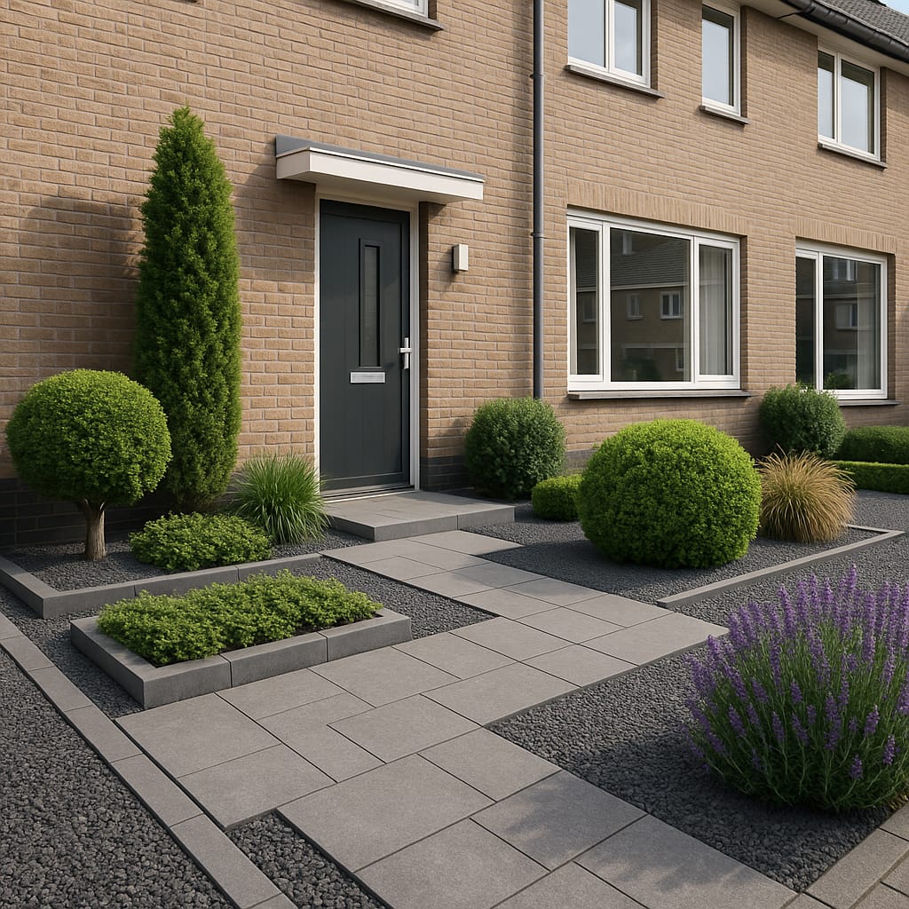 ChatGPT Image 27 jun 2025, 13_33_56 onderhoudsvrije voortuin met tegels en bosjes