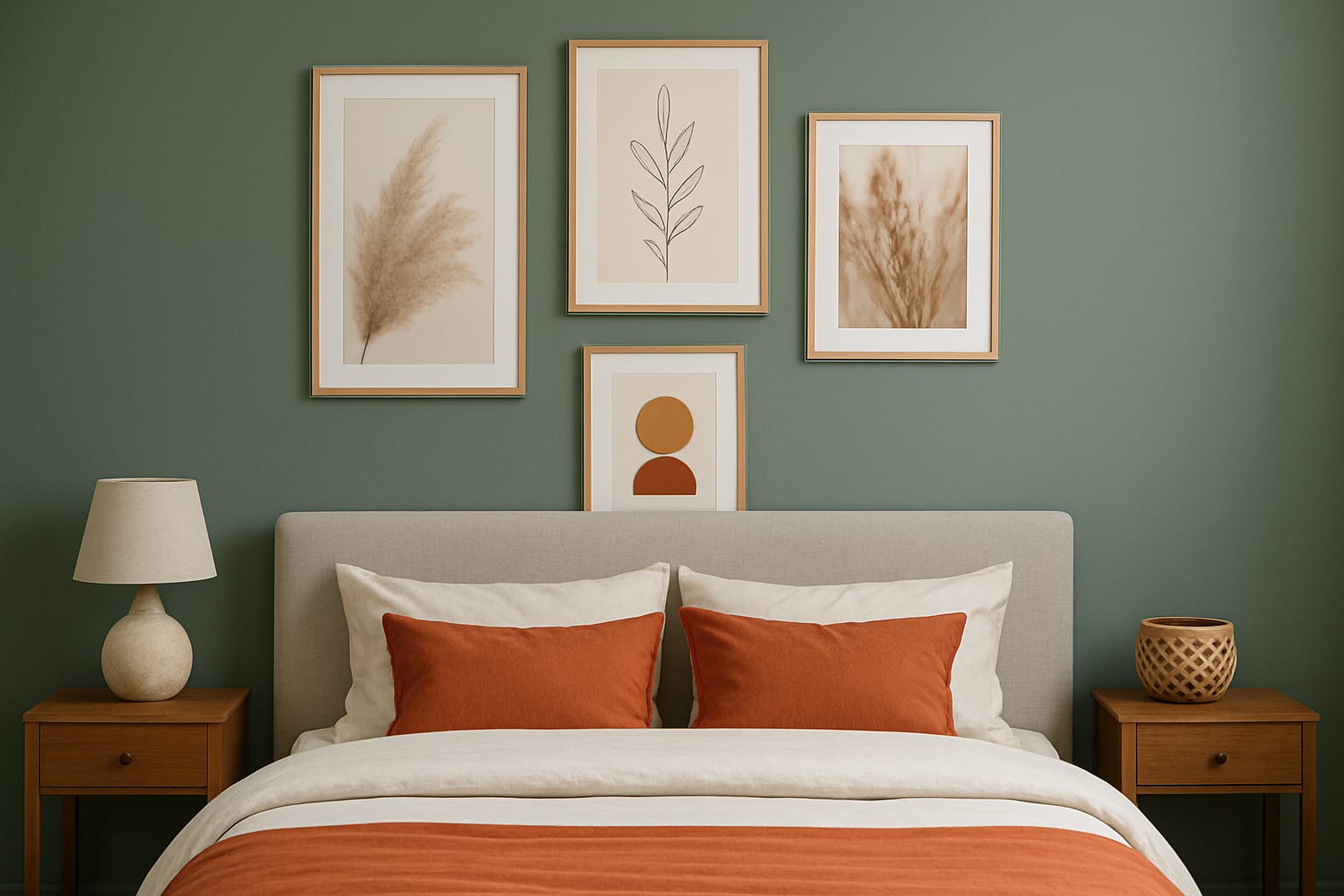 een bed met wanddecoratie aan de muur