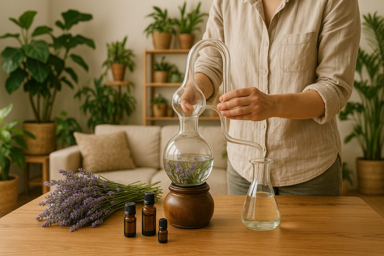 ChatGPT Image 16 jul 2025, 10_40_14 iemand die lavendel olie maakt
